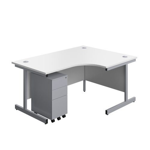 Single Upright Right Hand Radial Desk + Slimline Steel Pedestal 3 Drawers (FSC) 1600 X 1200 White/Silver Single Upright Right Hand Radial Desk + Slimline Steel Pedestal 3 Drawers (FSC) 1600 X 1200 White/Silver