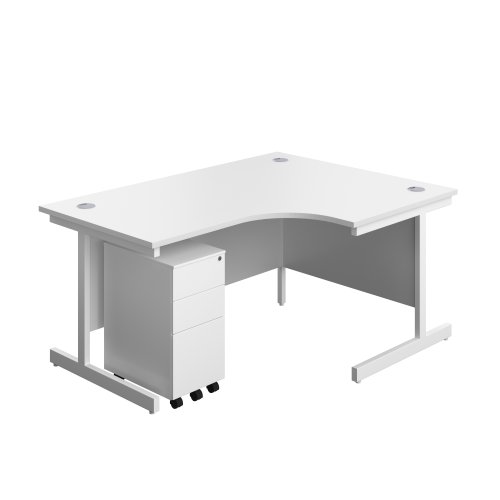 Single Upright Right Hand Radial Desk + Slimline Steel Pedestal 3 Drawers (FSC) 1600 X 1200 White/White Single Upright Right Hand Radial Desk + Slimline Steel Pedestal 3 Drawers (FSC) 1600 X 1200 White/White