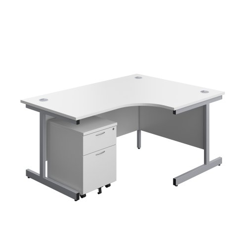 Single Upright Right Hand Radial Desk + Mobile 2 Drawer Pedestal (FSC) 1600 X 1200 White/Silver Single Upright Right Hand Radial Desk + Mobile 2 Drawer Pedestal (FSC) 1600 X 1200 White/Silver