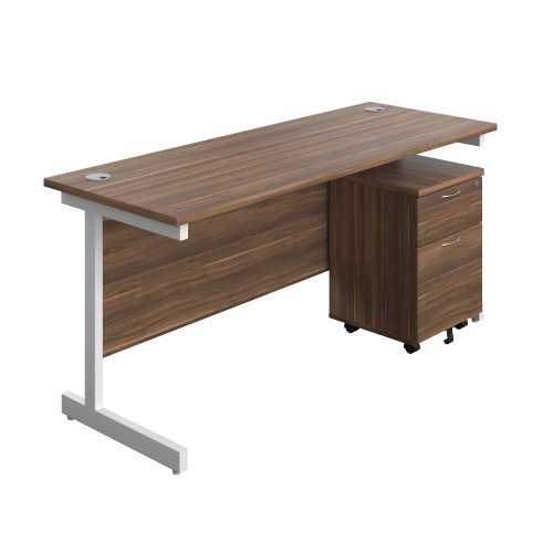 Single Upright Rectangular Desk + Mobile 2 Drawer Pedestal (FSC) 1600 X 600 Dark Walnut/White Single Upright Rectangular Desk + Mobile 2 Drawer Pedestal (FSC) 1600 X 600 Dark Walnut/White