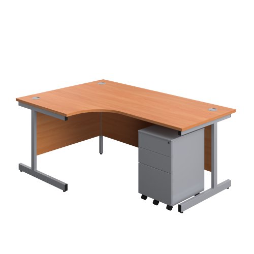 Single Upright Left Hand Radial Desk + Under Desk Steel Pedestal 3 Drawers (FSC) 1800 X 1200 Beech/Silver Single Upright Left Hand Radial Desk + Under Desk Steel Pedestal 3 Drawers (FSC) 1800 X 1200 Beech/Silver