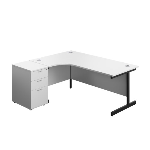 Single Upright Left Hand Radial Desk + Desk High 3 Drawer Pedestal (FSC) 1800 X 1200 600mm Deep Pedestal White/Black Single Upright Left Hand Radial Desk + Desk High 3 Drawer Pedestal (FSC) 1800 X 1200 600mm Deep Pedestal White/Black