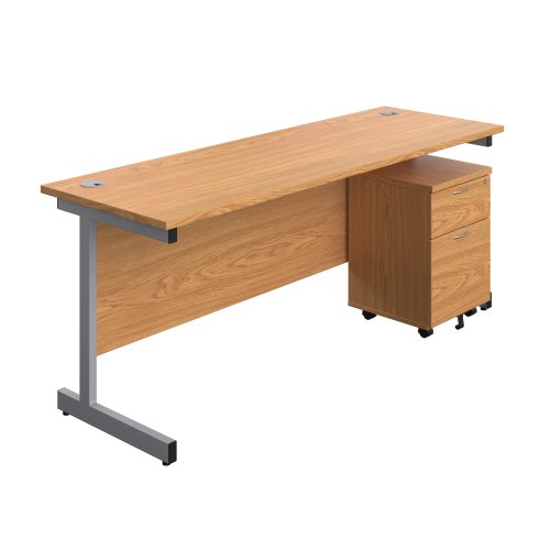 Single Upright Rectangular Desk + Mobile 2 Drawer Pedestal (FSC) 1800 X 600 Nova Oak/Silver Single Upright Rectangular Desk + Mobile 2 Drawer Pedestal (FSC) 1800 X 600 Nova Oak/Silver
