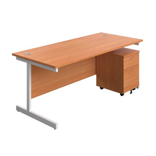 Single Upright Rectangular Desk + Mobile 2 Drawer Pedestal (FSC) 1800 X 800 Beech/White Single Upright Rectangular Desk + Mobile 2 Drawer Pedestal (FSC) 1800 X 800 Beech/White