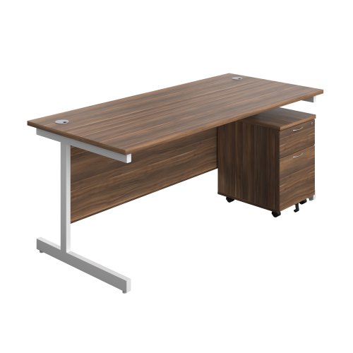 Single Upright Rectangular Desk + Mobile 2 Drawer Pedestal (FSC) 1800 X 800 Dark Walnut/White Single Upright Rectangular Desk + Mobile 2 Drawer Pedestal (FSC) 1800 X 800 Dark Walnut/White