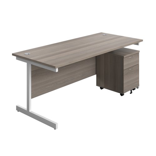 Single Upright Rectangular Desk + Mobile 2 Drawer Pedestal (FSC) 1800 X 800 Grey Oak/White Single Upright Rectangular Desk + Mobile 2 Drawer Pedestal (FSC) 1800 X 800 Grey Oak/White