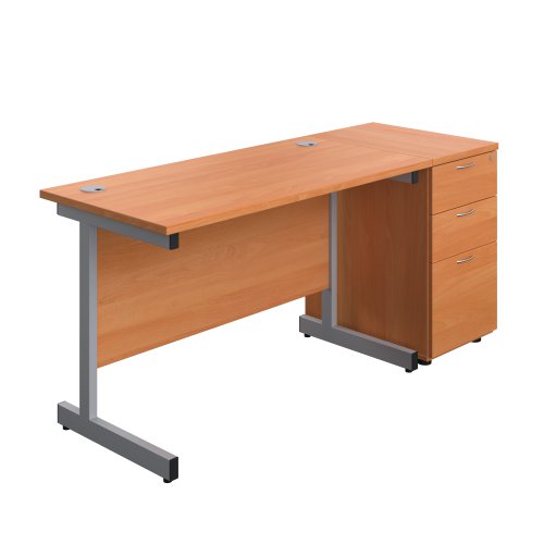 Single Upright Rectangular Desk + Desk High 3 Drawer Pedestal (FSC) 1200 X 600 Beech/Silver Single Upright Rectangular Desk + Desk High 3 Drawer Pedestal (FSC) 1200 X 600 Beech/Silver