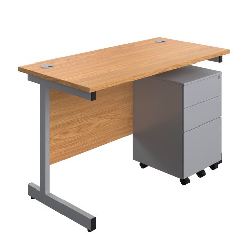 Single Upright Rectangular Desk + Under Desk Steel Pedestal 3 Drawers (FSC) 1200 X 600 Nova Oak/Silver Single Upright Rectangular Desk + Under Desk Steel Pedestal 3 Drawers (FSC) 1200 X 600 Nova Oak/Silver