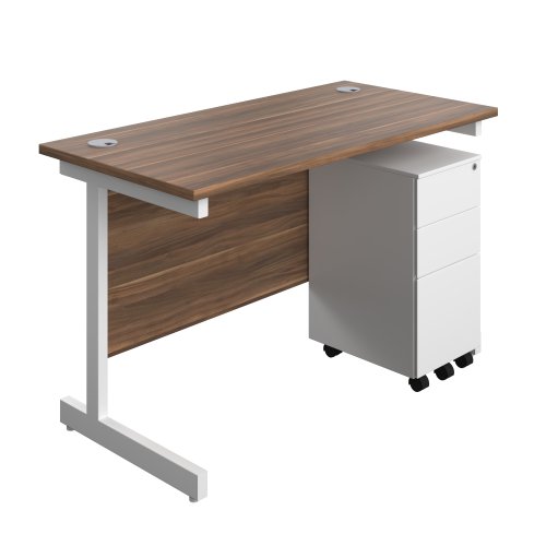 Single Upright Rectangular Desk + Slimline Steel Pedestal 3 Drawers (FSC) 1200 X 600 Dark Walnut/White Single Upright Rectangular Desk + Slimline Steel Pedestal 3 Drawers (FSC) 1200 X 600 Dark Walnut/White