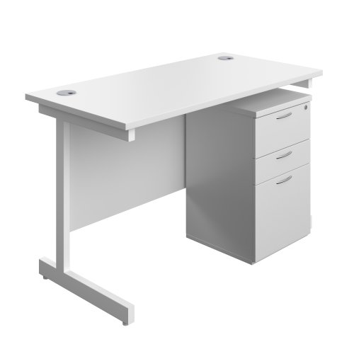 Single Upright Rectangular Desk + High Mobile Pedestal 3 Drawer (FSC) 1200 X 600 White/White Single Upright Rectangular Desk + High Mobile Pedestal 3 Drawer (FSC) 1200 X 600 White/White