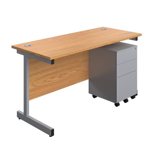Single Upright Rectangular Desk + Under Desk Steel Pedestal 3 Drawers (FSC) 1400 X 600 Nova Oak/Silver Single Upright Rectangular Desk + Under Desk Steel Pedestal 3 Drawers (FSC) 1400 X 600 Nova Oak/Silver