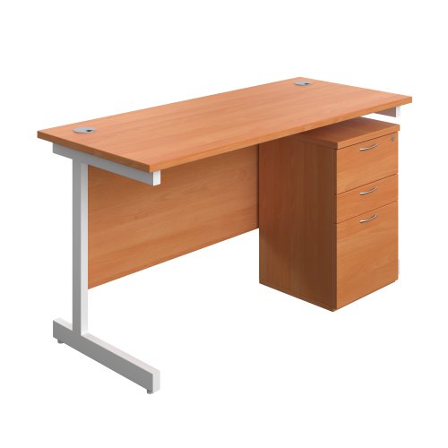 Single Upright Rectangular Desk + High Mobile Pedestal 3 Drawer (FSC) 1400 X 600 Beech/White Single Upright Rectangular Desk + High Mobile Pedestal 3 Drawer (FSC) 1400 X 600 Beech/White
