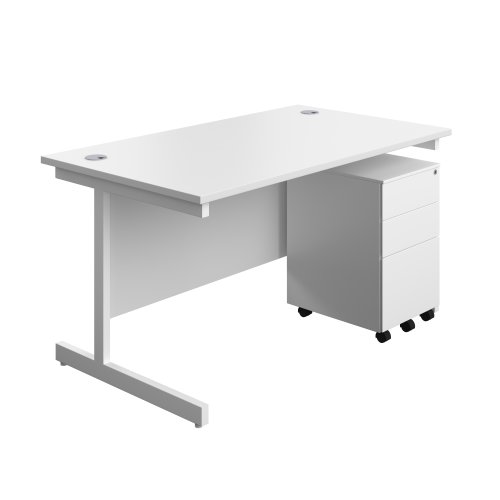 Single Upright Rectangular Desk + Under Desk Steel Pedestal 3 Drawers (FSC) 1400 X 800 White/White Single Upright Rectangular Desk + Under Desk Steel Pedestal 3 Drawers (FSC) 1400 X 800 White/White