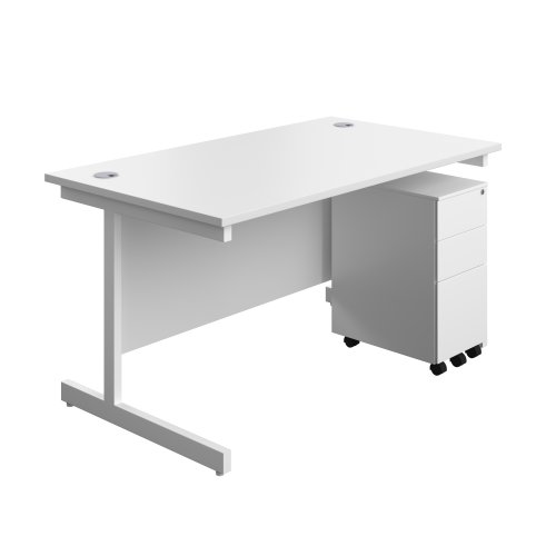 Single Upright Rectangular Desk + Slimline Steel Pedestal 3 Drawers (FSC) 1400 X 800 White/White Single Upright Rectangular Desk + Slimline Steel Pedestal 3 Drawers (FSC) 1400 X 800 White/White