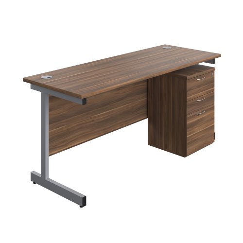 Single Upright Rectangular Desk + High Mobile Pedestal 3 Drawer (FSC) 1600 X 600 Dark Walnut/Silver Single Upright Rectangular Desk + High Mobile Pedestal 3 Drawer (FSC) 1600 X 600 Dark Walnut/Silver