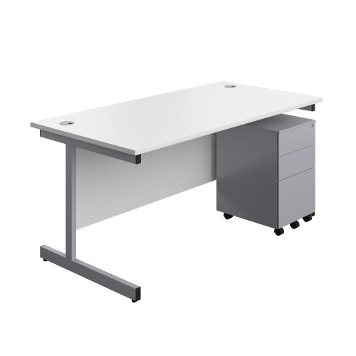Single Upright Rectangular Desk + Under Desk Steel Pedestal 3 Drawers (FSC) 1600 X 800 White/Silver Single Upright Rectangular Desk + Under Desk Steel Pedestal 3 Drawers (FSC) 1600 X 800 White/Silver