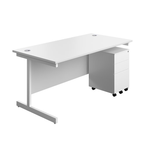 Single Upright Rectangular Desk + Under Desk Steel Pedestal 3 Drawers (FSC) 1600 X 800 White/White Single Upright Rectangular Desk + Under Desk Steel Pedestal 3 Drawers (FSC) 1600 X 800 White/White