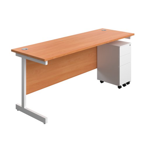 Single Upright Rectangular Desk + Slimline Steel Pedestal 3 Drawers (FSC) 1800 X 600 Beech/White Single Upright Rectangular Desk + Slimline Steel Pedestal 3 Drawers (FSC) 1800 X 600 Beech/White