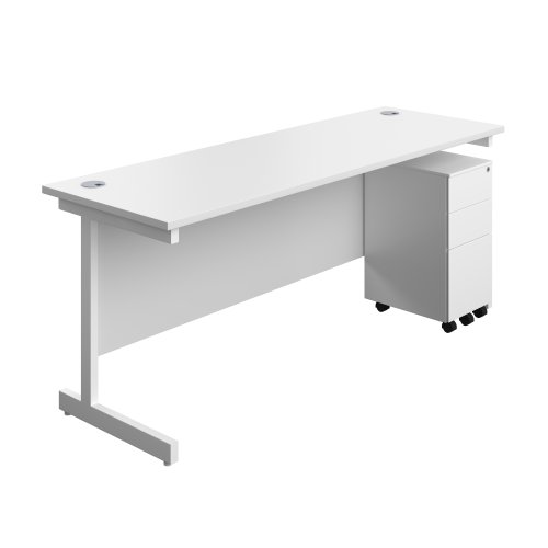 Single Upright Rectangular Desk + Slimline Steel Pedestal 3 Drawers (FSC) 1800 X 600 White/White Single Upright Rectangular Desk + Slimline Steel Pedestal 3 Drawers (FSC) 1800 X 600 White/White