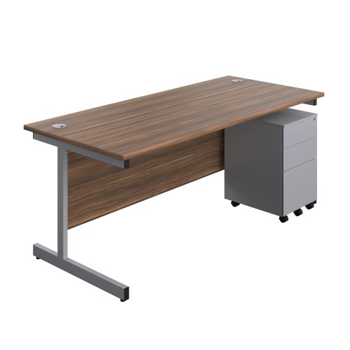 Single Upright Rectangular Desk + Under Desk Steel Pedestal 3 Drawers (FSC) 1800 X 800 Dark Walnut/Silver Single Upright Rectangular Desk + Under Desk Steel Pedestal 3 Drawers (FSC) 1800 X 800 Dark Walnut/Silver