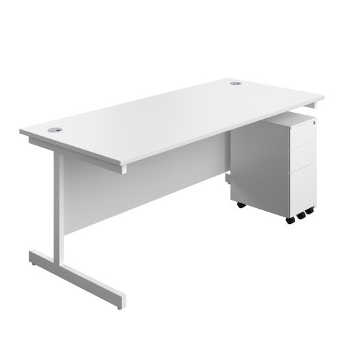 Single Upright Rectangular Desk + Slimline Steel Pedestal 3 Drawers (FSC) 1800 X 800 White/White Single Upright Rectangular Desk + Slimline Steel Pedestal 3 Drawers (FSC) 1800 X 800 White/White