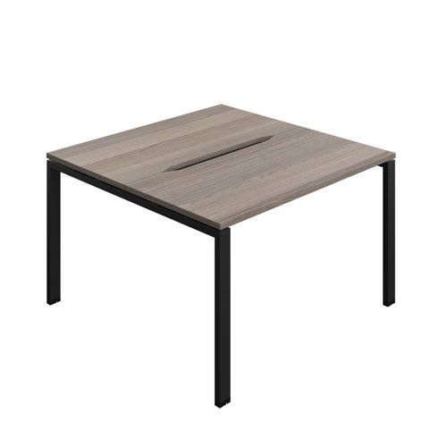 Synergy Bench with Cut Out: 2 Person (FSC) : Goal Post Leg : 1200 600 Grey Oak/Black Synergy Bench with Cut Out: 2 Person (FSC) : Goal Post Leg : 1200 600 Grey Oak/Black