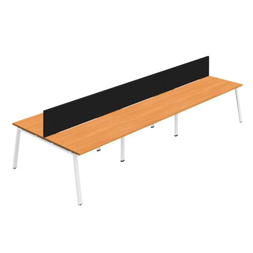 Synergy 6P Bench Desk 1200X800mm A-Frame Beech/White Black Screen Synergy 6P Bench Desk 1200X800mm A-Frame Beech/White Black Screen