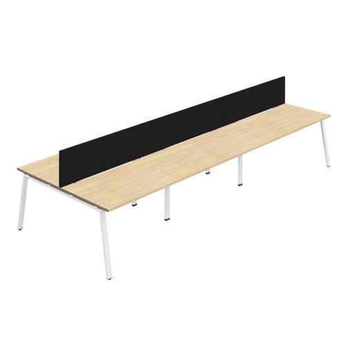 Synergy 6P Bench Desk 1200X800mm A-Frame Nova Oak/White Black Screen Synergy 6P Bench Desk 1200X800mm A-Frame Nova Oak/White Black Screen