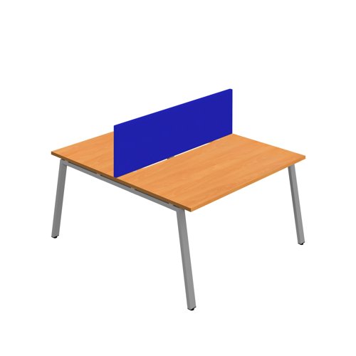 Synergy 2P Bench Desk 1400X800mm A-Frame Beech/Silver Royal Blue Screen Synergy 2P Bench Desk 1400X800mm A-Frame Beech/Silver Royal Blue Screen