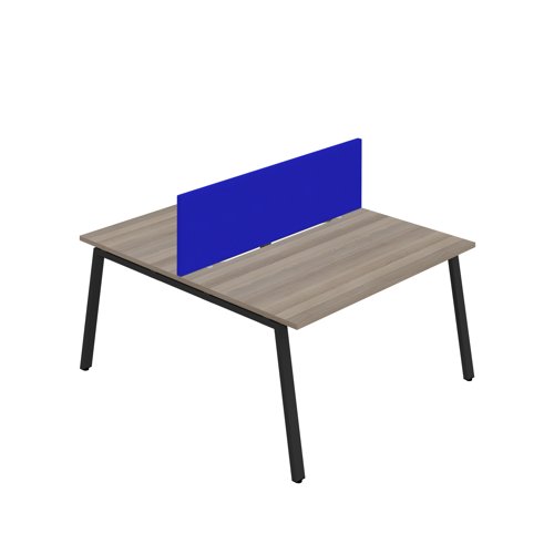Synergy 2P Bench Desk 1400X800mm A-Frame Grey Oak/Black Royal Blue Screen Synergy 2P Bench Desk 1400X800mm A-Frame Grey Oak/Black Royal Blue Screen