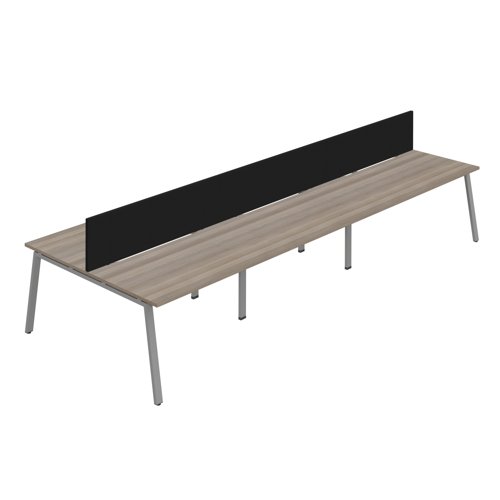 Synergy 6P Bench Desk 1400X800mm A-Frame Grey Oak/Silver Black Screen Synergy 6P Bench Desk 1400X800mm A-Frame Grey Oak/Silver Black Screen