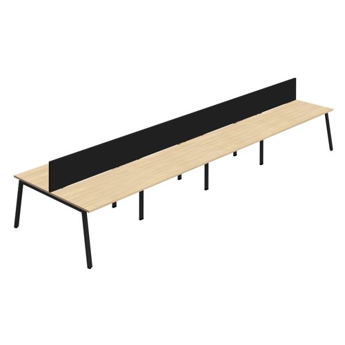 Synergy 8P Bench Desk 1600X800mm A-Frame Nova Oak/Black Black Screen Synergy 8P Bench Desk 1600X800mm A-Frame Nova Oak/Black Black Screen