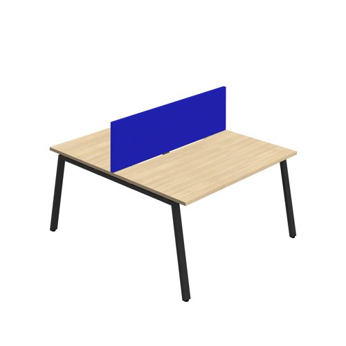 Synergy 2P Bench Desk 1600X800mm A-Frame Nova Oak/Black Royal Blue Screen Synergy 2P Bench Desk 1600X800mm A-Frame Nova Oak/Black Royal Blue Screen