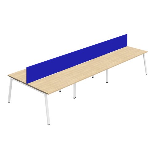 Synergy 6P Bench Desk 1600X800mm A-Frame Nova Oak/White Royal Blue Screen Synergy 6P Bench Desk 1600X800mm A-Frame Nova Oak/White Royal Blue Screen