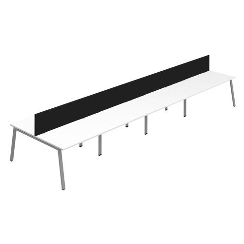 Synergy 8P Bench Desk 1600X800mm A-Frame White/Silver Black Screen Synergy 8P Bench Desk 1600X800mm A-Frame White/Silver Black Screen