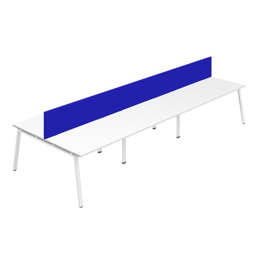 Synergy 6P Bench Desk 1600X800mm A-Frame White/White Royal Blue Screen Synergy 6P Bench Desk 1600X800mm A-Frame White/White Royal Blue Screen