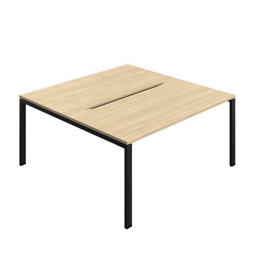 Synergy Bench with Cut Out: 2 Person (FSC) : Goal Post Leg : 1600 800 Nova Oak/Black Synergy Bench with Cut Out: 2 Person (FSC) : Goal Post Leg : 1600 800 Nova Oak/Black