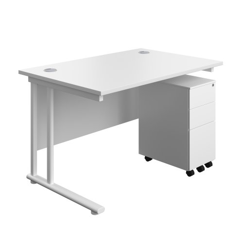 Twin Upright Rectangular Desk + Slimline Steel Pedestal 3 Drawers (FSC) 1200X800 White/White Twin Upright Rectangular Desk + Slimline Steel Pedestal 3 Drawers (FSC) 1200X800 White/White