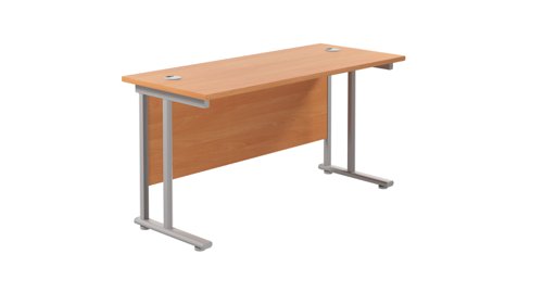 Twin+Upright+Rectangular+Desk%3A+600mm+Deep+1400X600+Beech%2FSilver