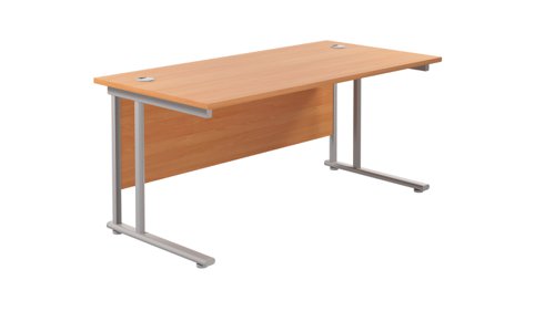 Twin+Upright+Rectangular+Desk%3A+800mm+Deep+1600X800+Beech%2FSilver
