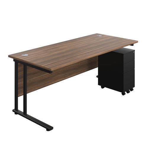 Twin Upright Rectangular Desk + Slimline Steel Pedestal 3 Drawers (FSC) 1800X800 Dark Walnut/Black Twin Upright Rectangular Desk + Slimline Steel Pedestal 3 Drawers (FSC) 1800X800 Dark Walnut/Black