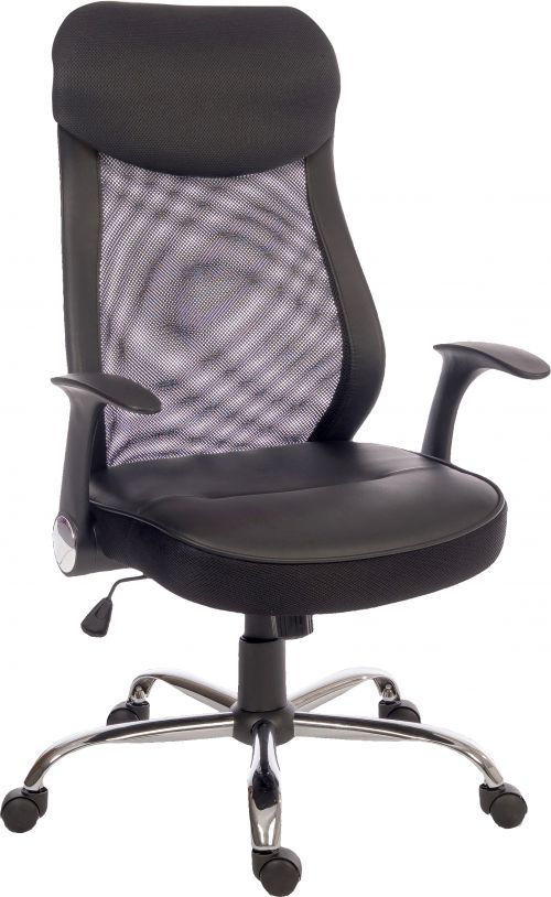 Curve+Mesh+Back+Executive+Office+Chair+with+Soft+Leather+Look+Seat+Black+-+6912