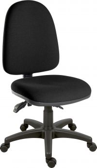Teknik Office Ergo Trio Black Fabric Operator Chair 3 Lever Mechanism Sturdy Nylon Base Accepts Optional Arm Rests