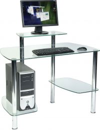 Teknik Office Glacier Tempered Glass Workstation with CPU Storage and Shelves