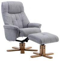 Denver Fabric Recliner with Swivel Recline Function Stylish Natural Wood Five Star Base and Matching Footstool