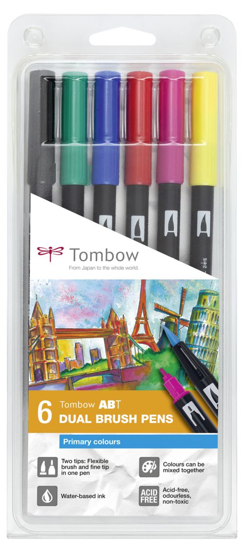 Tombow ABT Dual Brush Pen 2 tips Primary Colours PK6