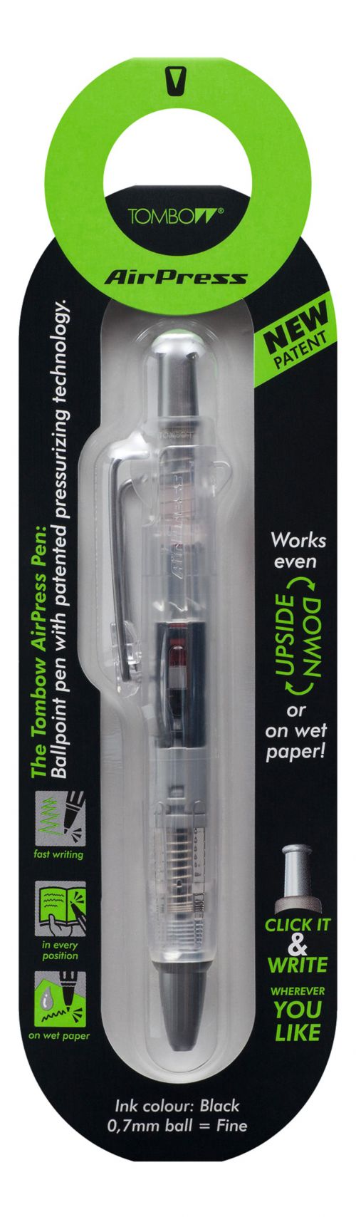 Ballpoint Tombow AirPress Retractable Ballpoint Pen 0.7mm Tip Transparent Barrel Black Ink