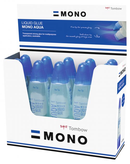 Tombow MONO Aqua Liquid Glue With Two Tips Transparent (Pack 10) - PT-WTC-10P