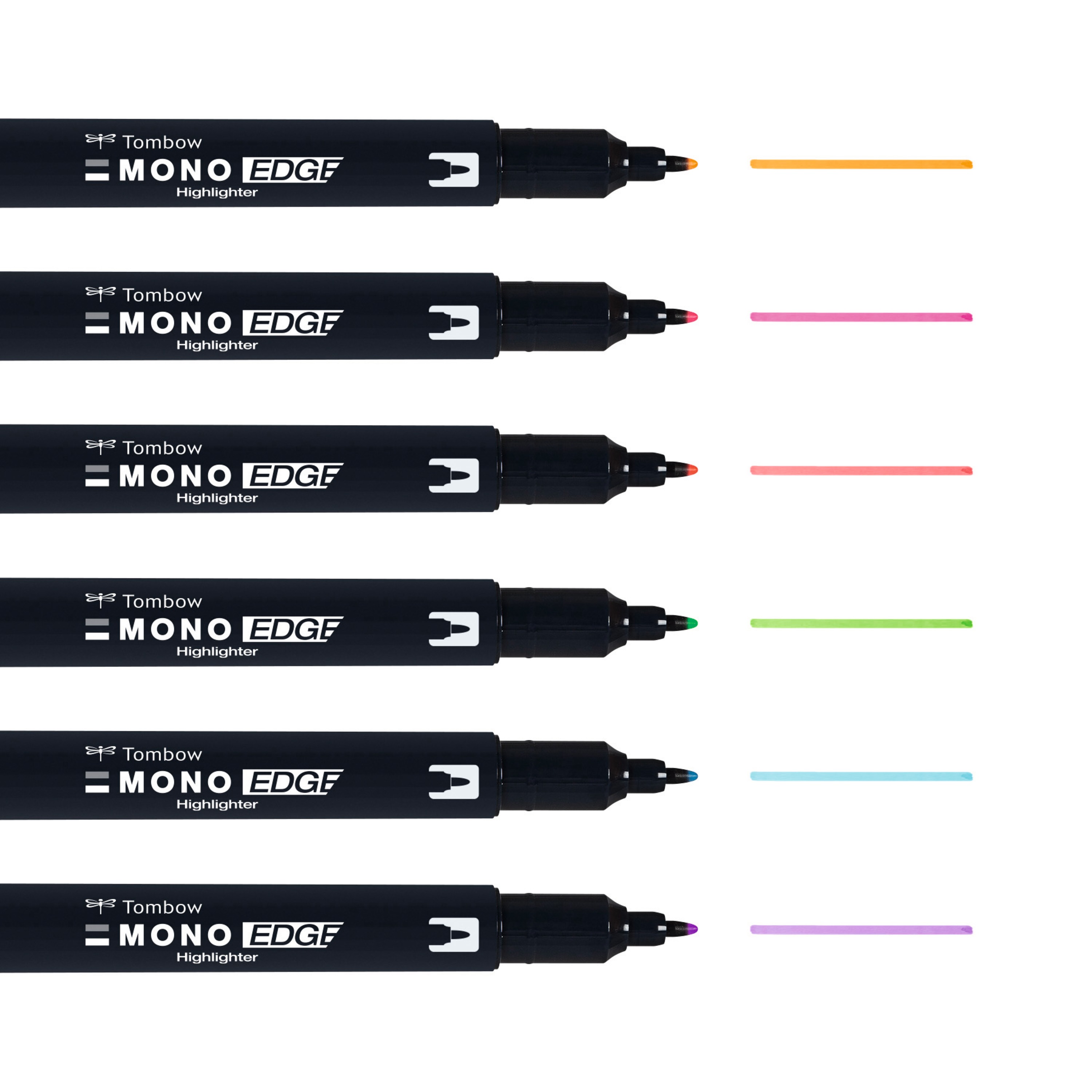 Tombow MONO Edge Highlighter Pen Chisel and Bullet Tip 3.8mm and 0.8mm Line Assorted Colours (Pack 6)