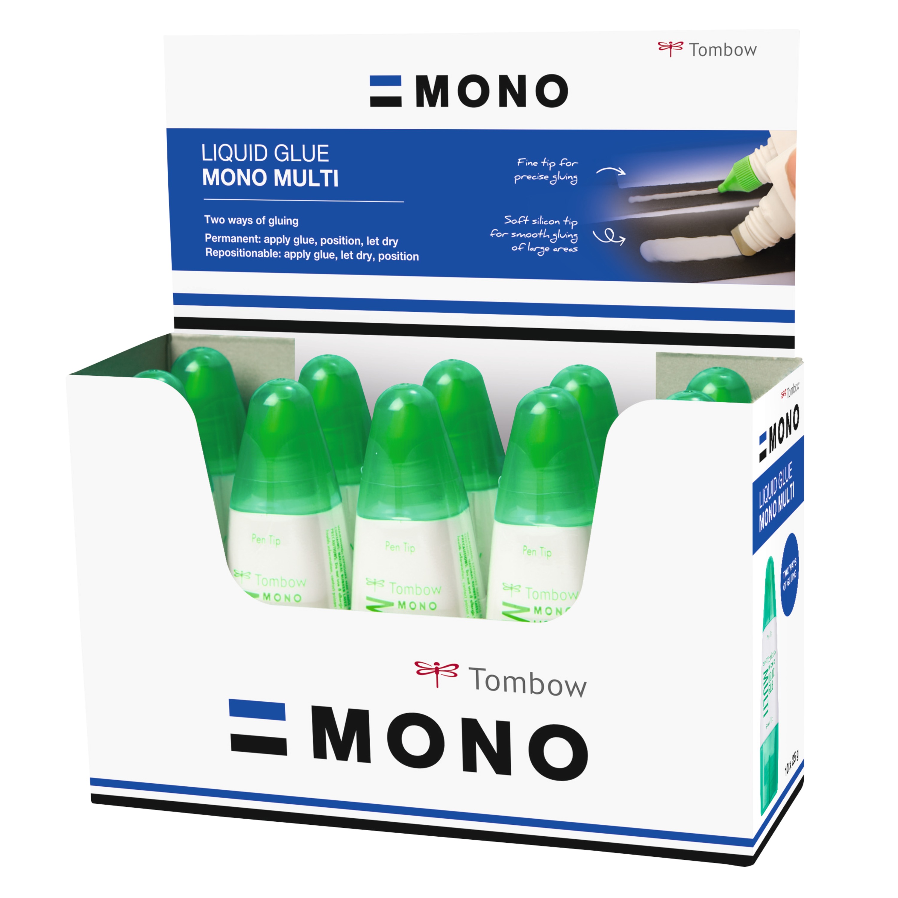 Strong Glues Tombow MONO Multi Liquid Glue With Two Tips White (Pack 10)